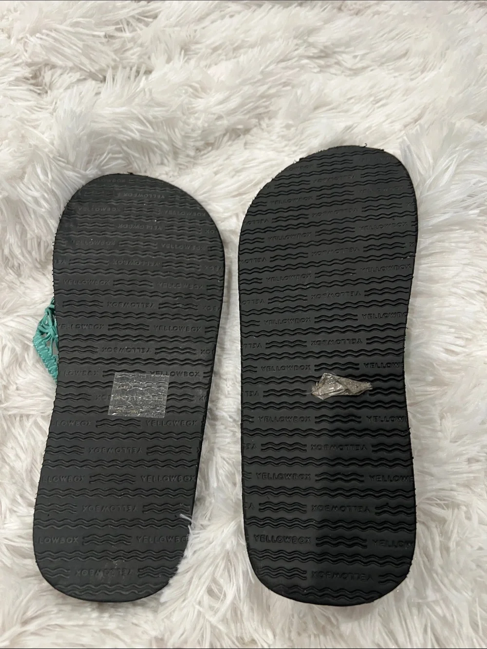 Yellow Box Black Flip Sandals with Teal Crochet Straps - Picture 3 of 3